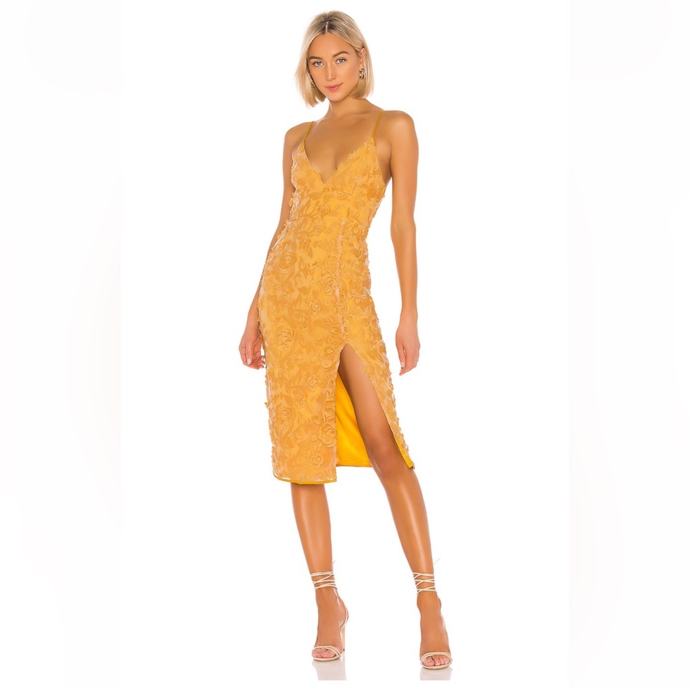 Lovers and friends, saba midi dress, size small, goldenrod yellow